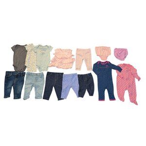 Huge Lot 14 Infant Girls Sleeper Tops Onesies Pants Jeans Denim Bloomers Shirt